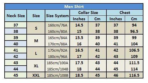 Таблиця розмірів сорочок по коміру завжди допоможе зробити правильний вибір